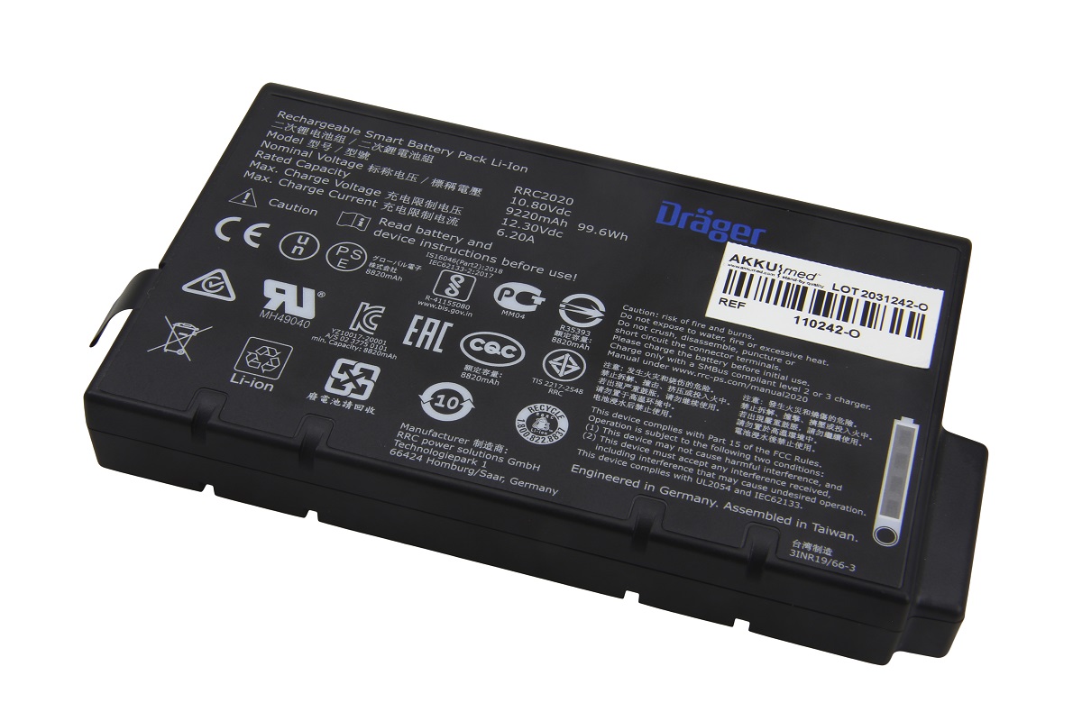 Original Li Ion battery for Dräger Oxylog 2000 Plus, 3000, 3000 Plus vent type 2M86733